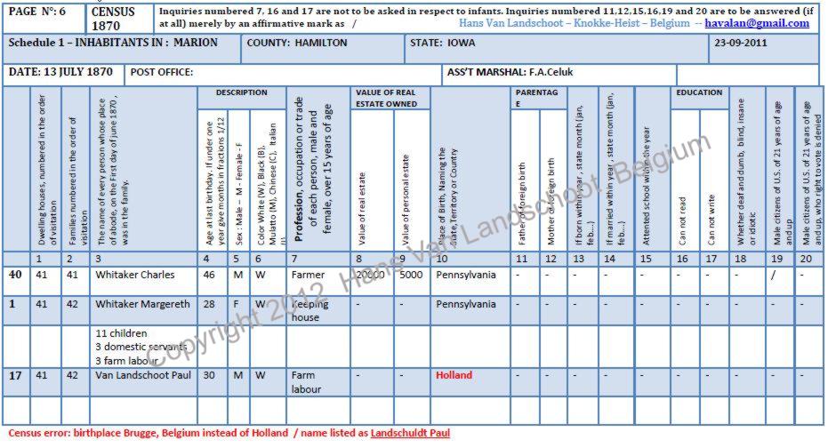Leopold Van Landschoot — 1870 census record