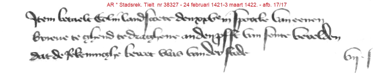 Tielt stadsrekeningen 1421-1422 met vermelding Colin Landscoete