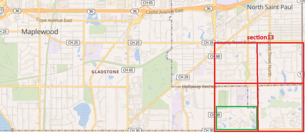 Modern map showing the approximate present-day location of the parcel