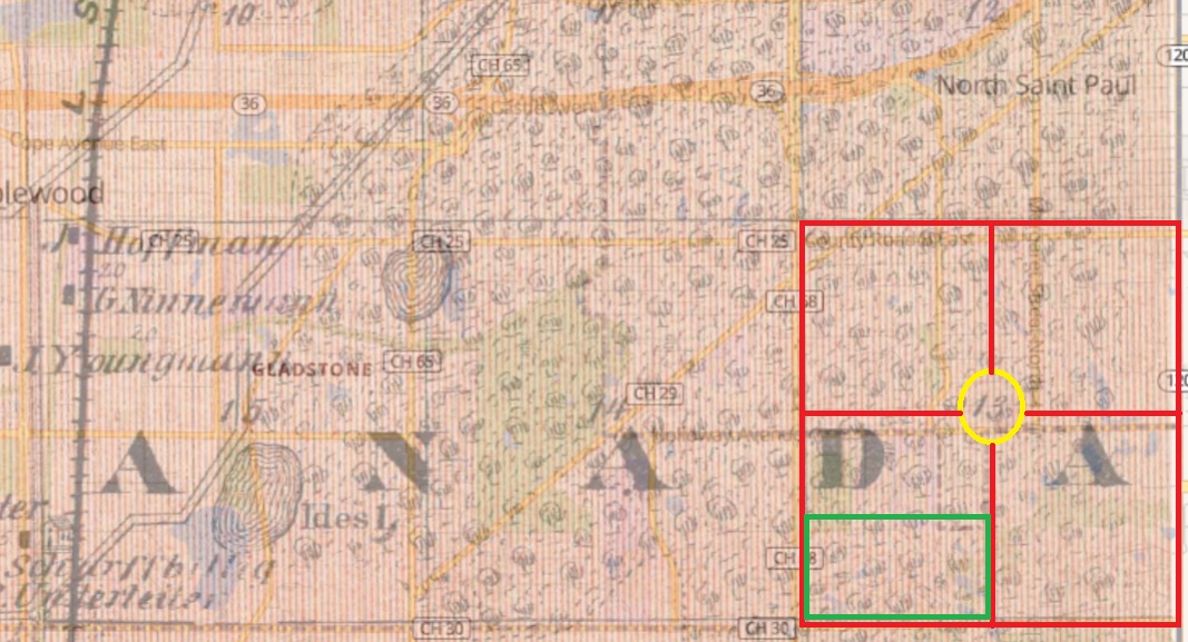 Historic overlay showing the Van Landschoot parcel in New Canada Township