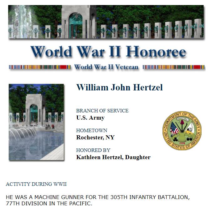 WWII Memorial for William Hertzel