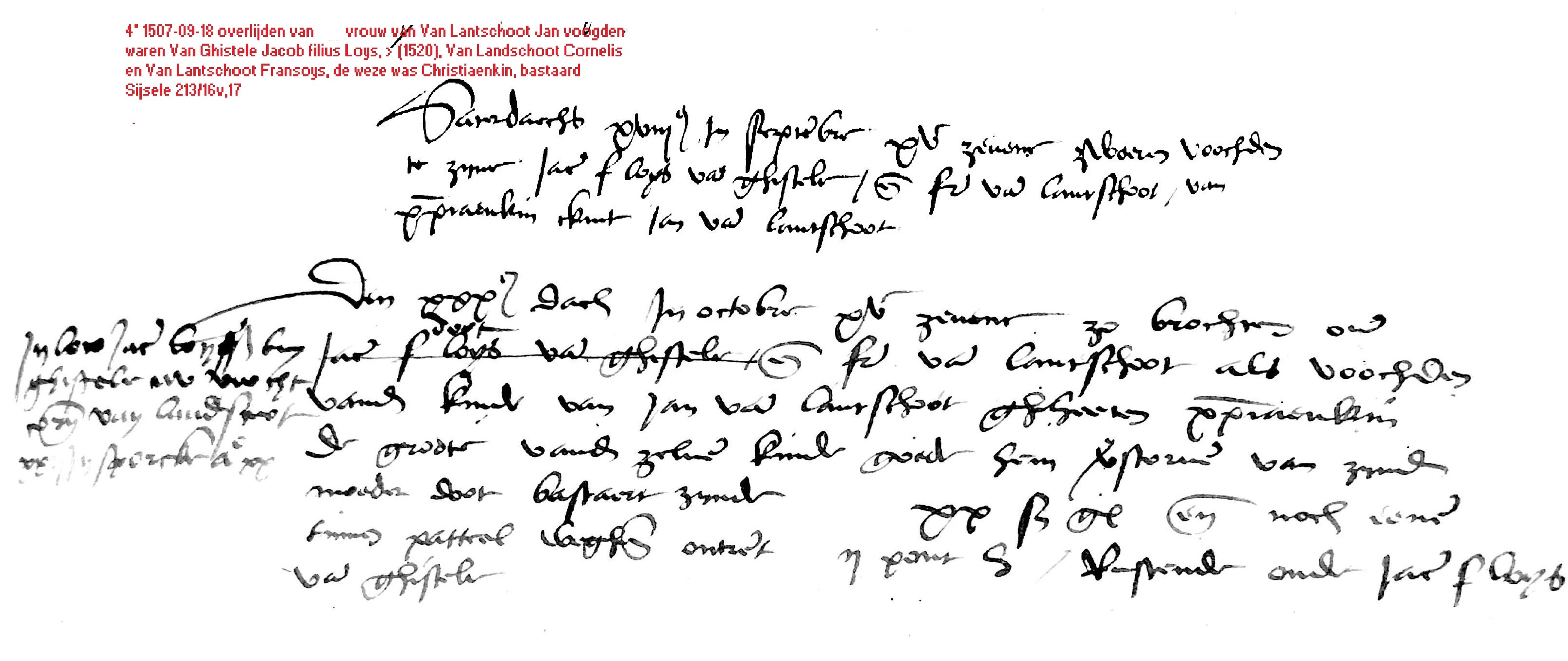 Weesakte Franchois van Landschoot 1507